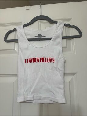 Cowboy Pillows White Tank Top with Red Logo